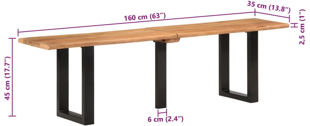 Suoliukas, 160cm, akacijos medienos masyvas ir plienas