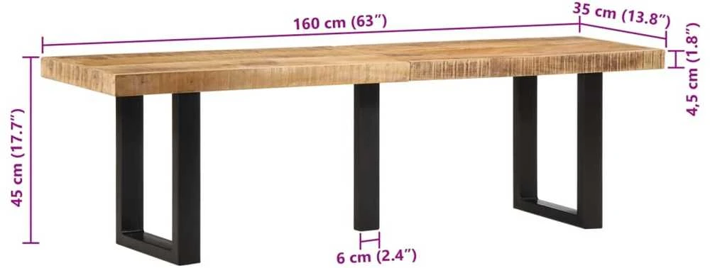 Suoliukas, 160cm, neapdorotos mango medienos masyvas ir plienas