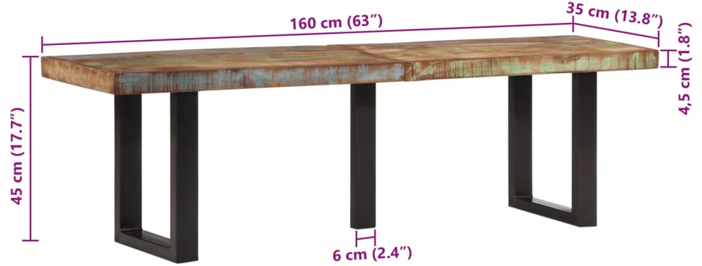 Suoliukas, 160cm, perdirbtos medienos masyvas ir plienas