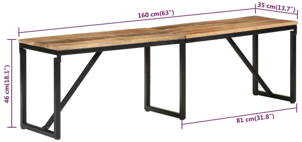 Suoliukas, 160x35x46cm, mango medienos masyvas