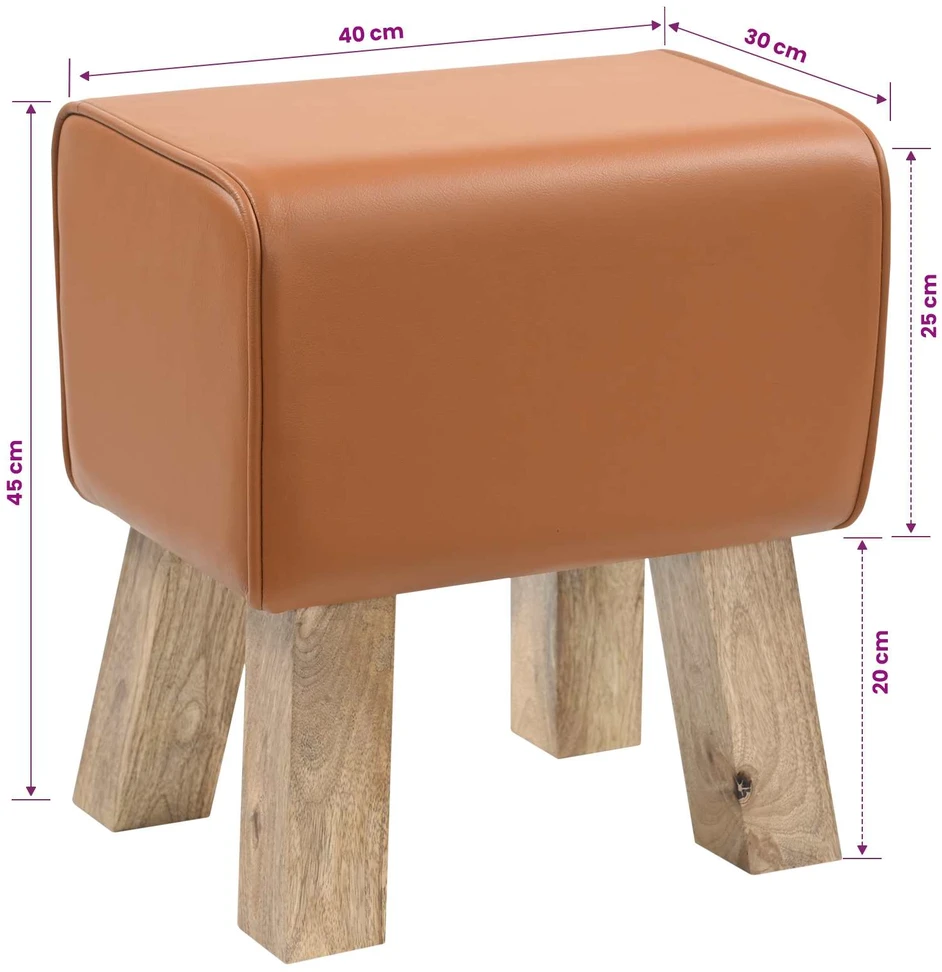 suoliukas 40 x 30 x 45 cm Tikra oda Ruda