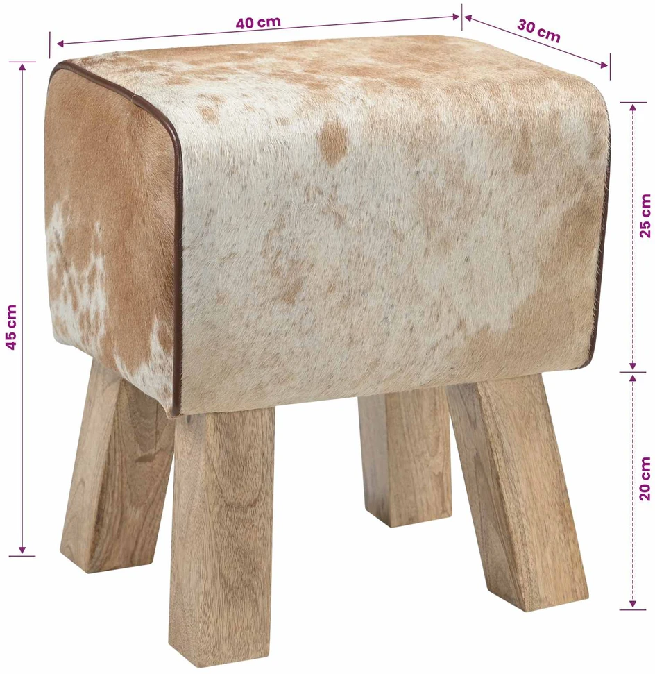suoliukas 40 x 30 x 45 cm Tikra oda Ruda ir balta