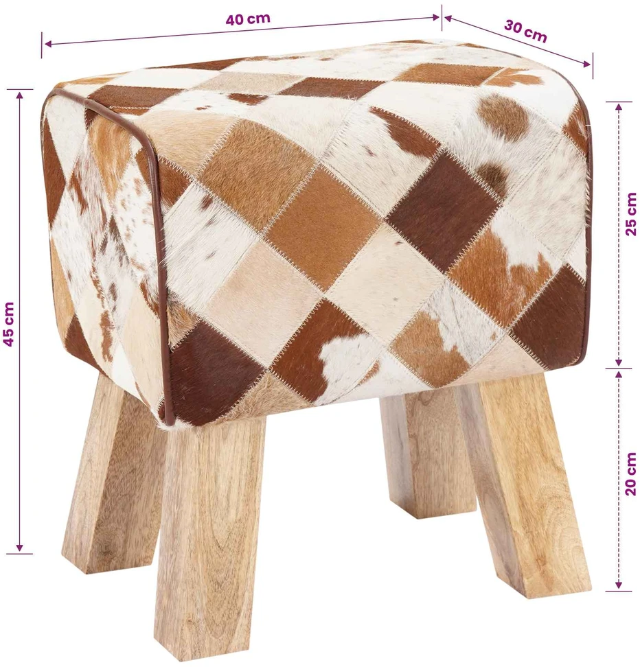 suoliukas 40 x 30 x 45 cm Tikra oda Rudas skiautinys