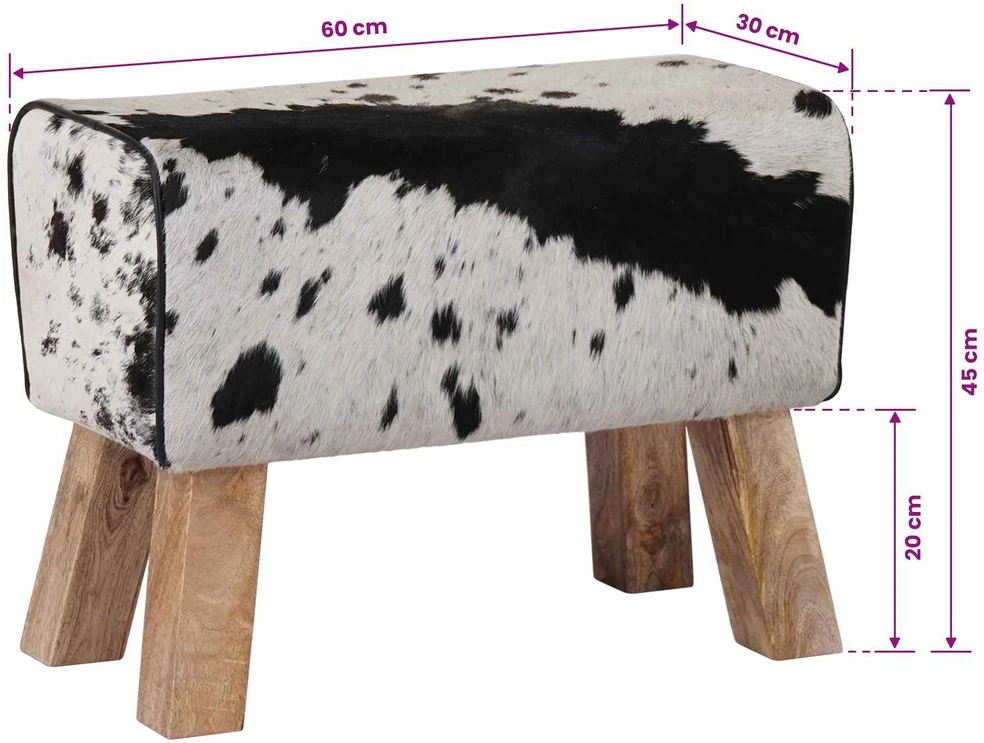 suoliukas 60 x 30 x 45 cm Tikra oda Juoda ir Balta