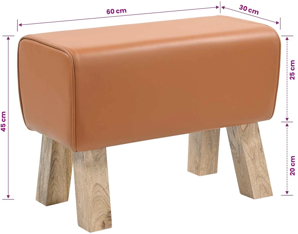 suoliukas 60 x 30 x 45 cm Tikra oda Ruda