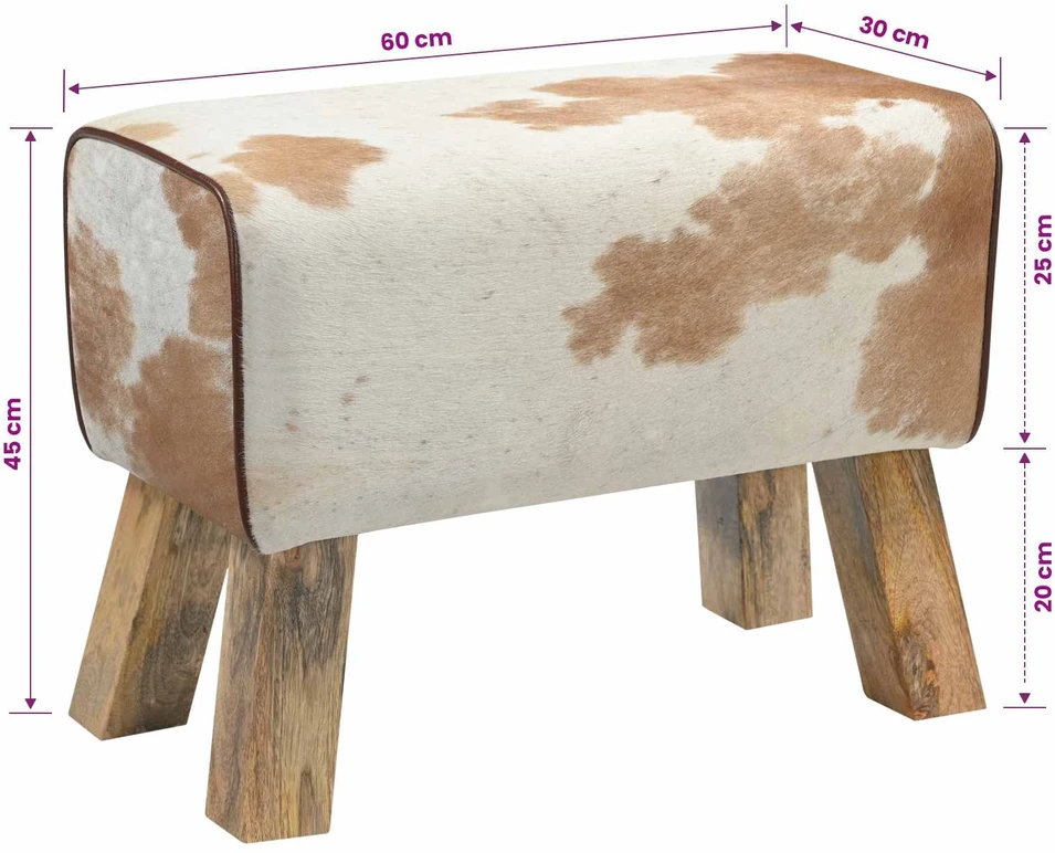 suoliukas 60 x 30 x 45 cm Tikra oda Ruda ir balta