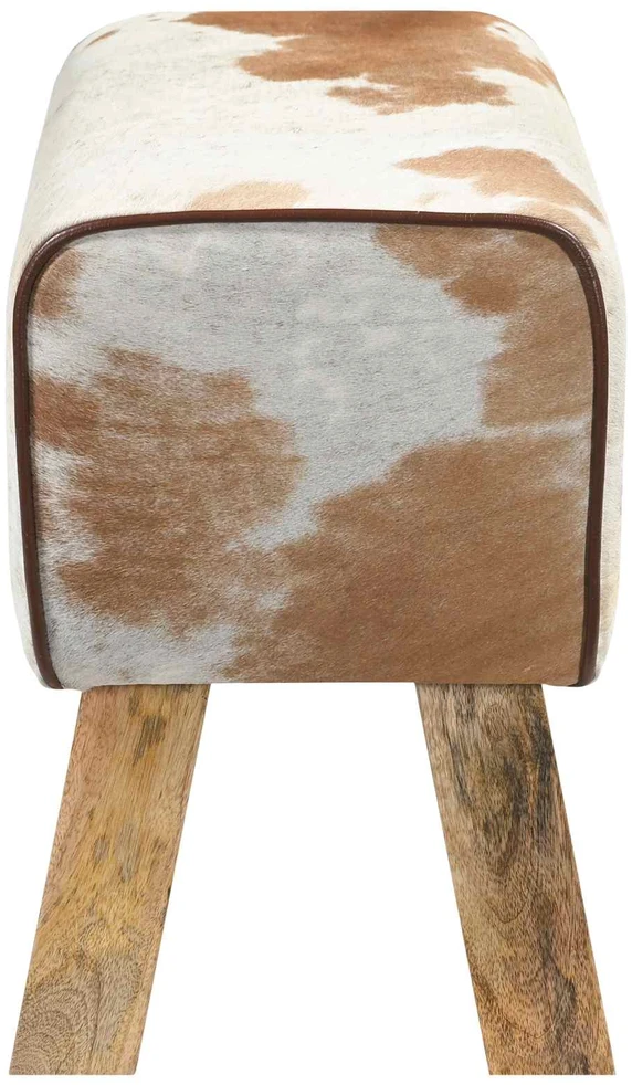 suoliukas 60 x 30 x 45 cm Tikra oda Ruda ir balta