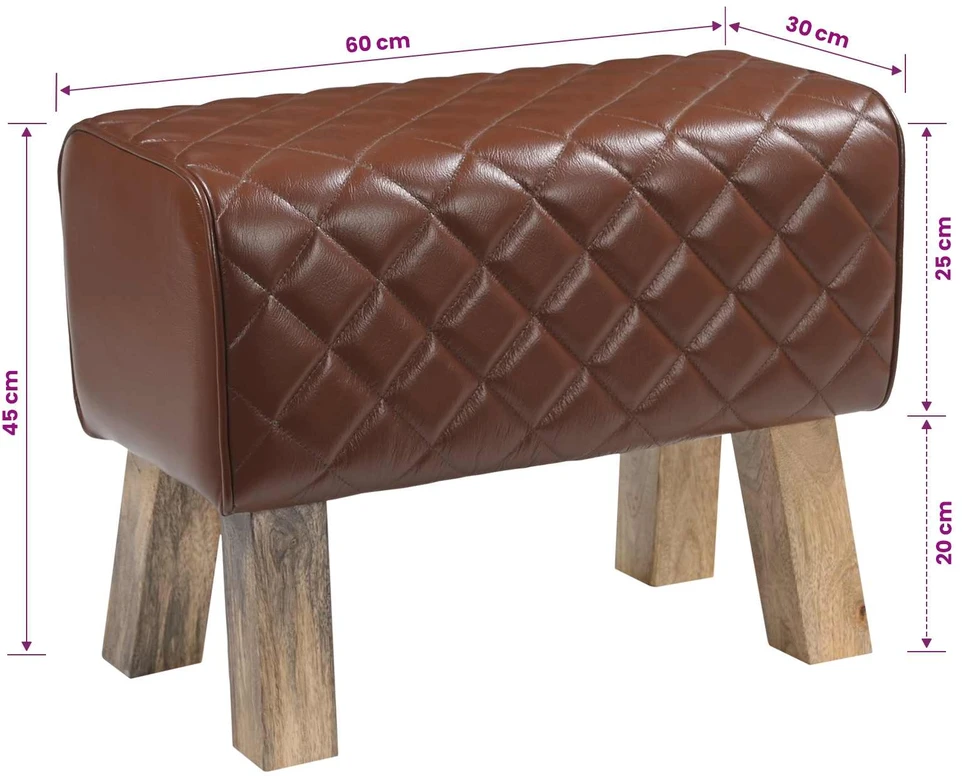 suoliukas 60 x 30 x 45 cm Tikra oda Ruda deimantinė