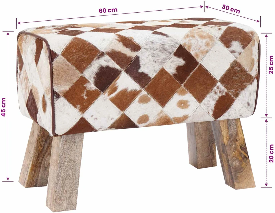 suoliukas 60 x 30 x 45 cm Tikra oda Rudas skiautinys
