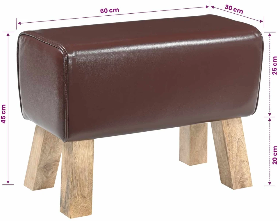 suoliukas 60 x 30 x 45 cm Tikra oda Tamsiai rudas