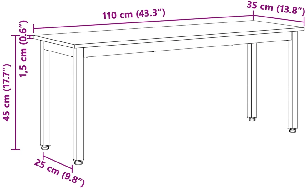 suoliukas Balta 110 x 35 x 45 cm Kietos pušies mediena