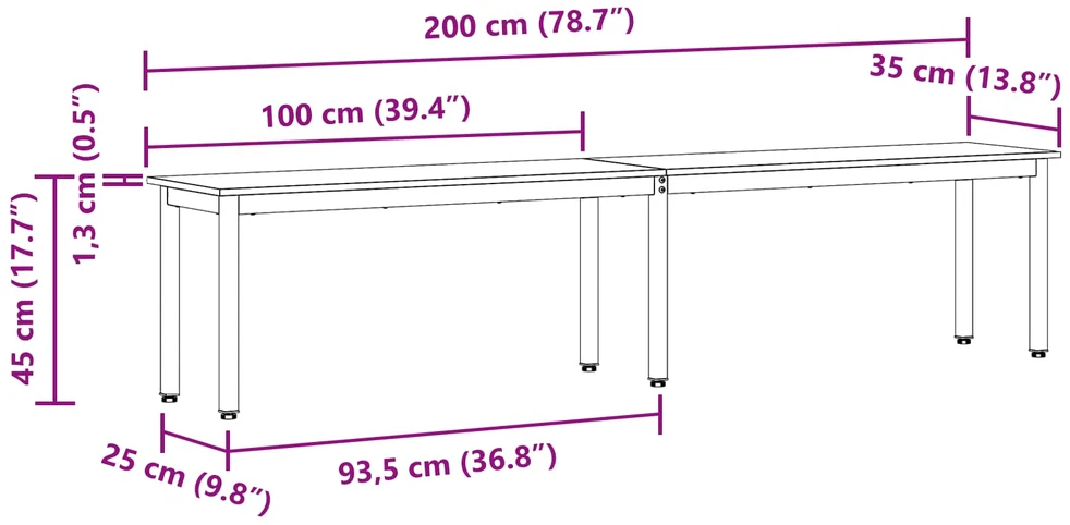 suoliukas Balta 200 x 35 x 45 cm Kietos pušies mediena