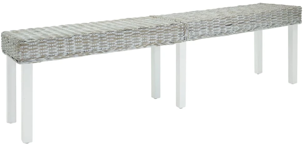 Suoliukas, baltas, 160x35x45 cm, natūralus kubu rotangas ir raudonmedžio masyvas