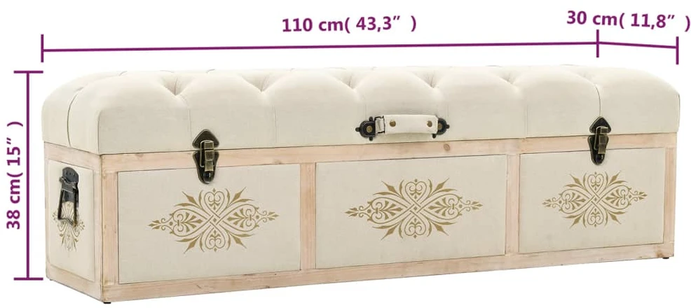 Suoliukas-daiktadėžė, kreminis, 110cm, eglės medienos masyvas