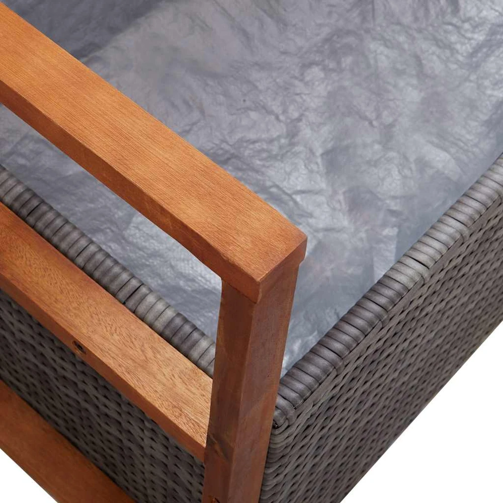 Suoliukas-daiktadėžė, pilkas, 115cm, poliratanas ir akacija