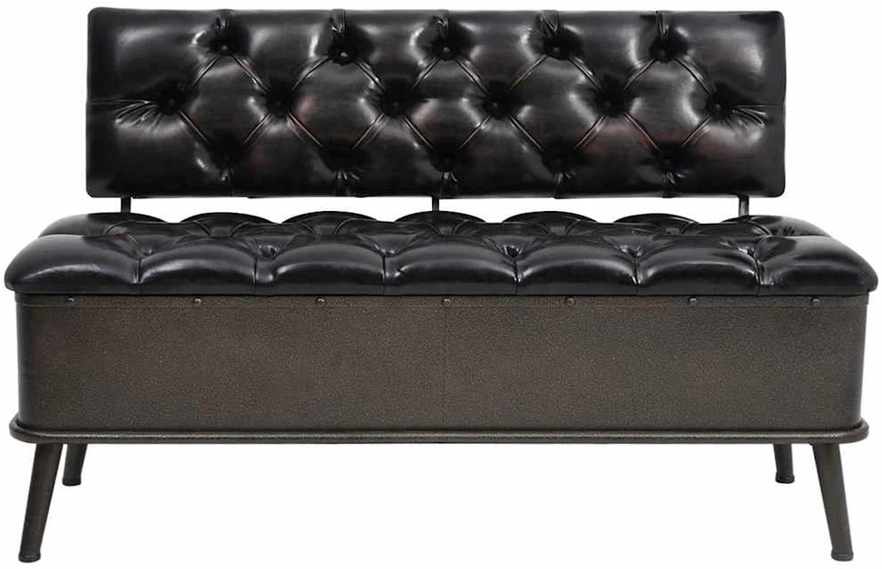 Suoliukas-daiktadėžė su atlošu, juodas, 110cm, dirbtinė oda