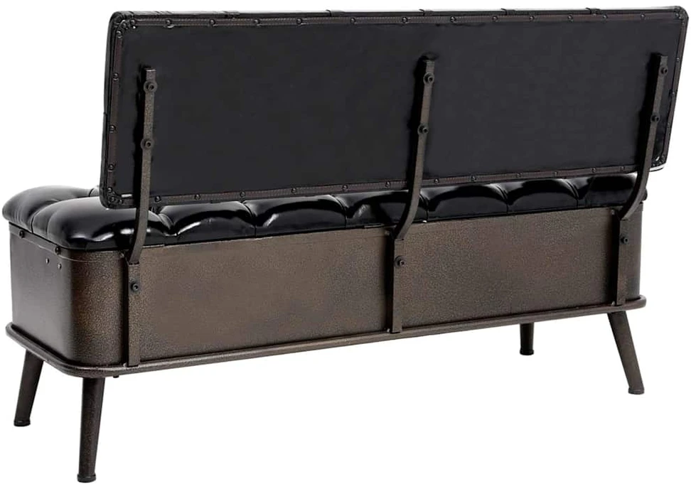 Suoliukas-daiktadėžė su atlošu, juodas, 110cm, dirbtinė oda