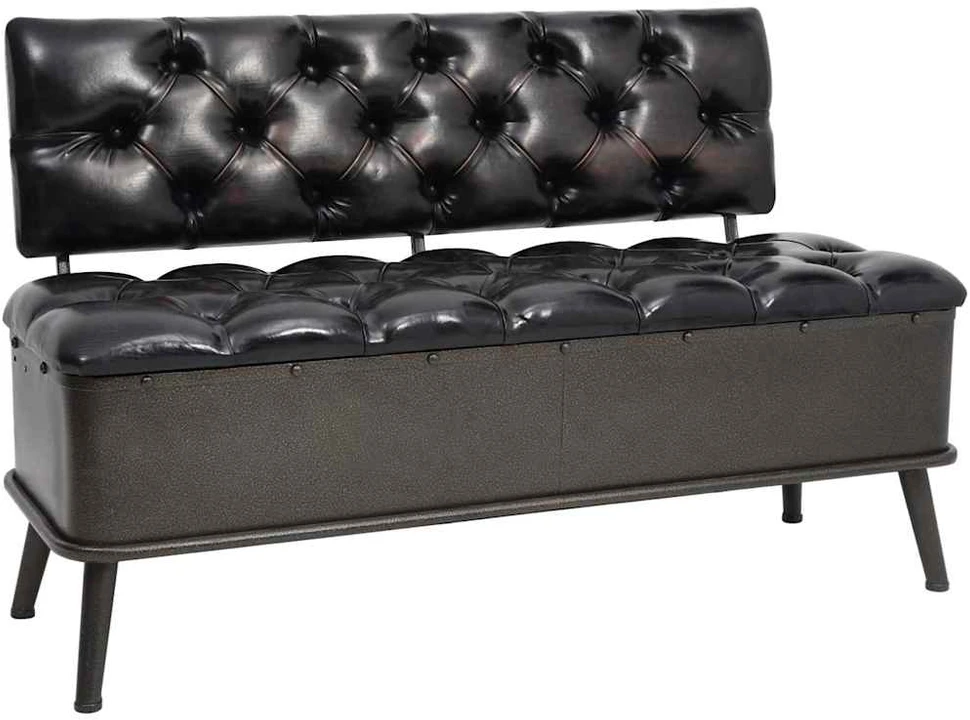 Suoliukas-daiktadėžė su atlošu, juodas, 110cm, dirbtinė oda
