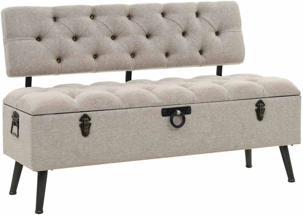Suoliukas-daiktadėžė su atlošu, kreminis, 110cm, audinys