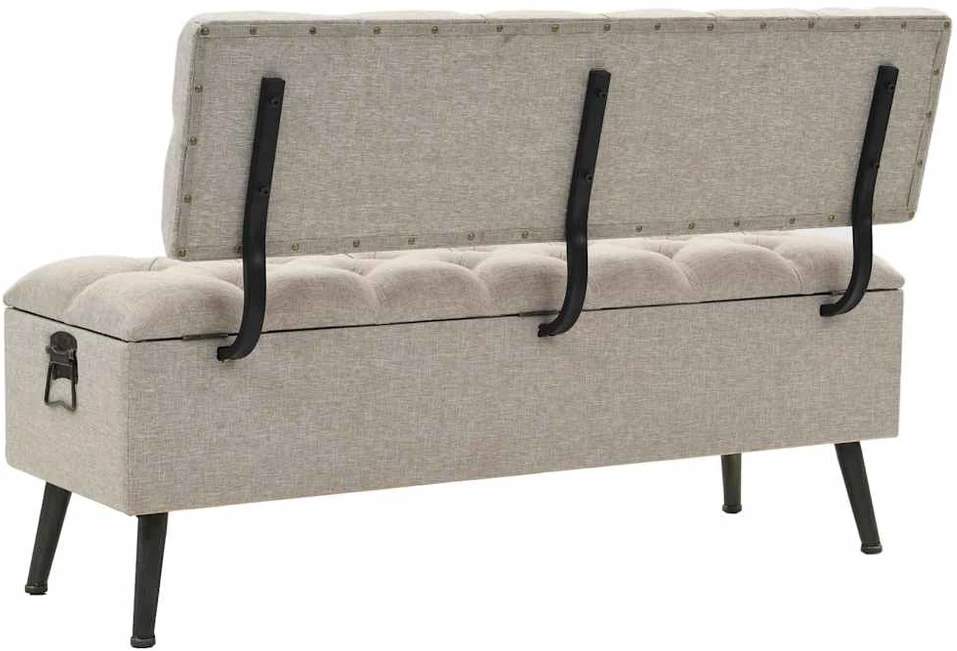 Suoliukas-daiktadėžė su atlošu, kreminis, 110cm, audinys
