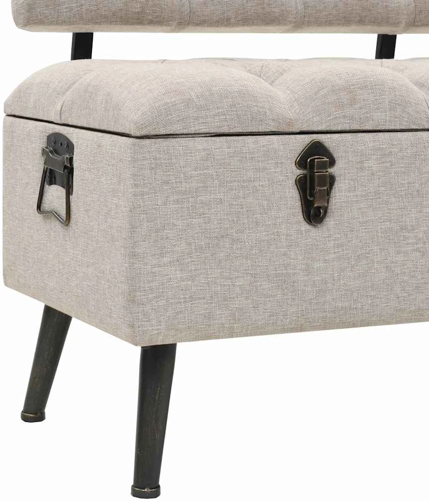 Suoliukas-daiktadėžė su atlošu, kreminis, 110cm, audinys