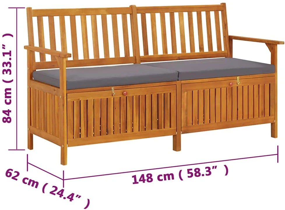 Suoliukas-daiktadėžė su pagalvėle, 148cm, akacijos masyvas