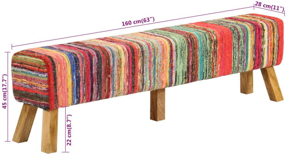 Suoliukas, įvairių spalvų, 160cm, chindi audinys/mango masyvas