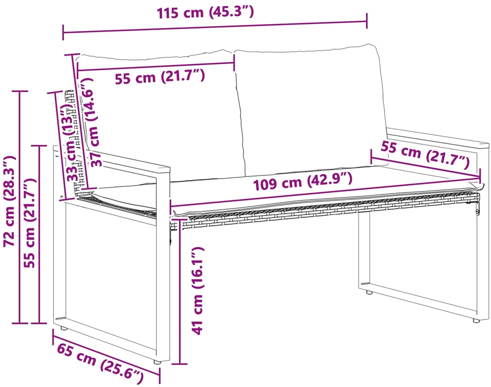 suoliukas Juoda ir kreminė balta 115 x 65 x 72 cm Ratanas