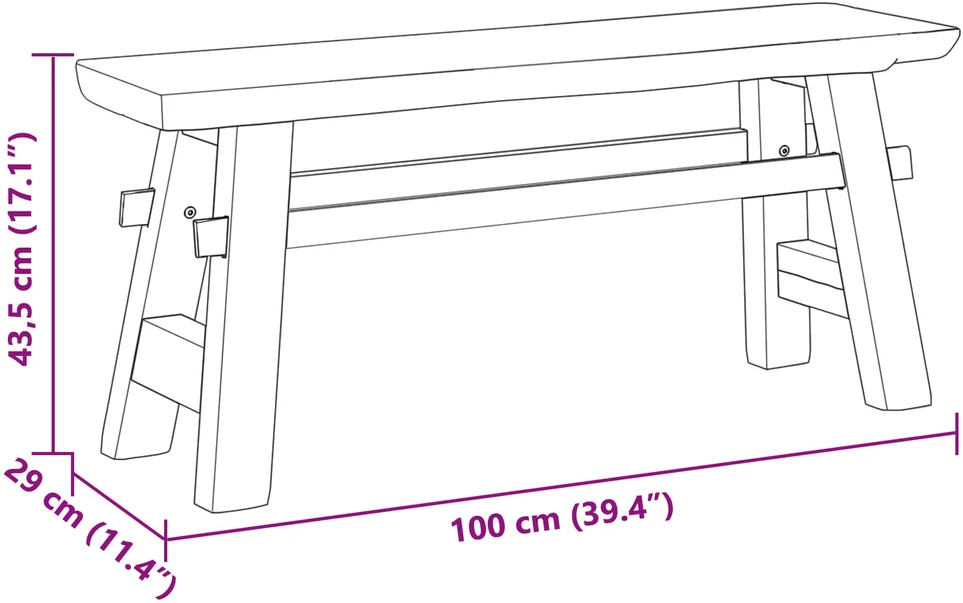 suoliukas Natūrali 100 x 29 x 43,5 cm Kieto teka medžio