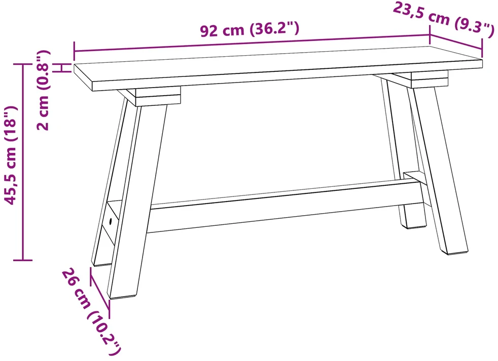 suoliukas Natūrali 92 x 23,5 x 45,5 cm