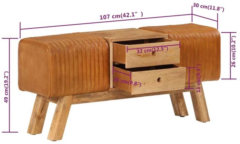 Suoliukas, rudas, 107cm, tikra ožkos oda ir mango masyvas
