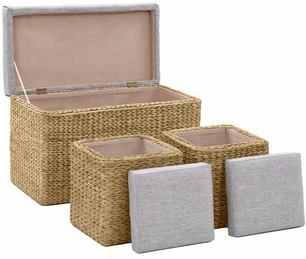 Suoliukas su 2 otomanėmis, jūros žolių, pilkas