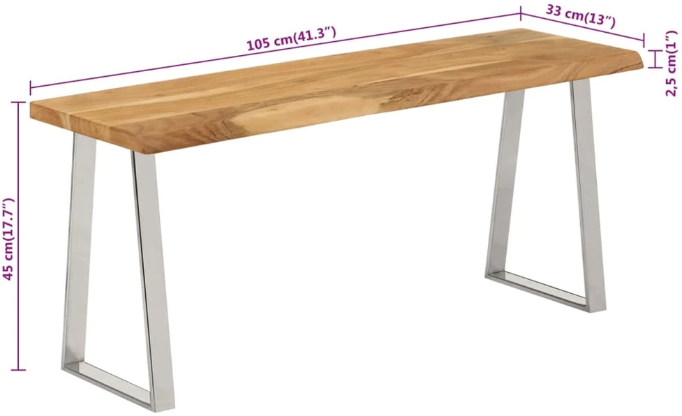 Suoliukas su gyvu kraštu, 105cm, akacijos medienos masyvas