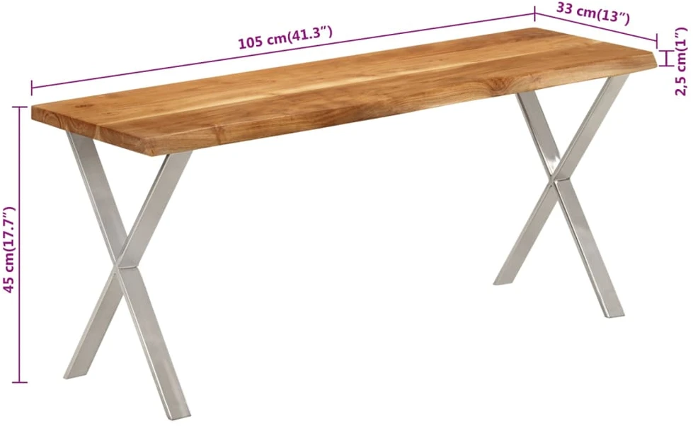 Suoliukas su gyvu kraštu, 105cm, akacijos medienos masyvas