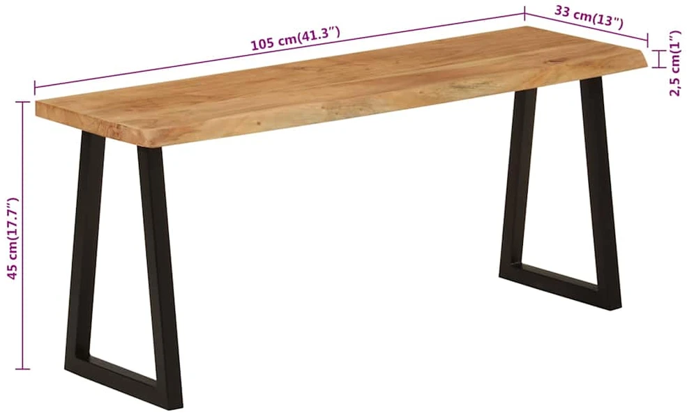 Suoliukas su gyvu kraštu, 105cm, akacijos medienos masyvas