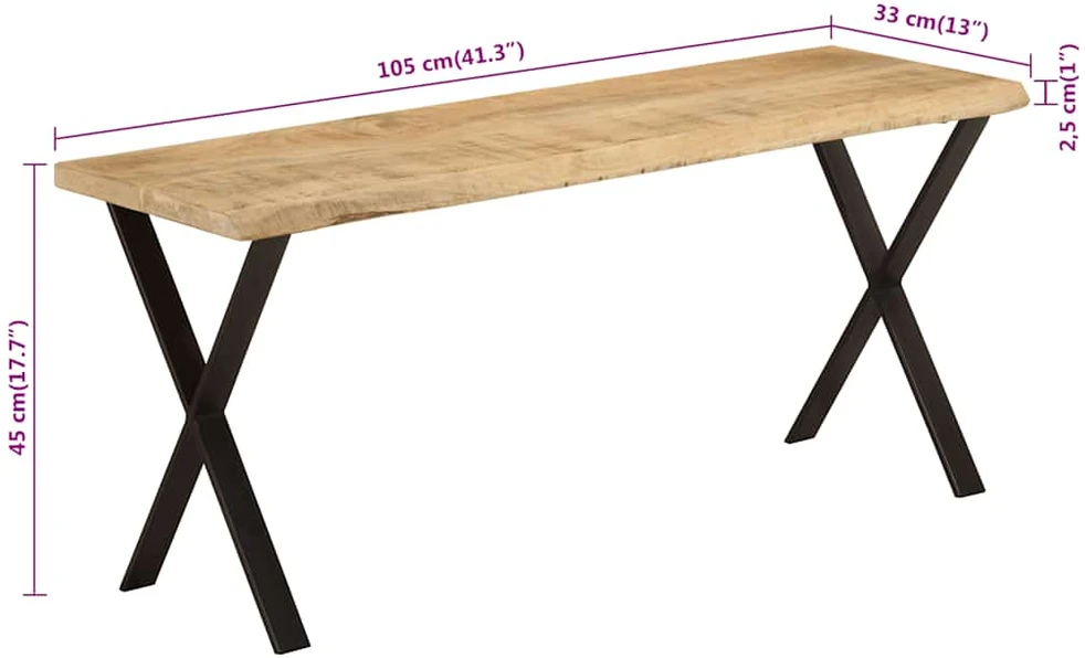Suoliukas su gyvu kraštu, 105cm, mango medienos masyvas