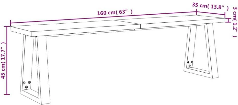 Suoliukas su gyvu kraštu, 160cm, akacijos medienos masyvas