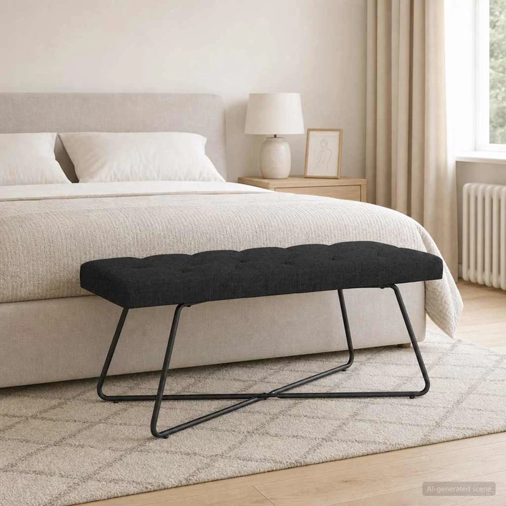 Suoliukas su mygtukų įsiuvais Juoda 110 x 40 x 46 cm Audinys