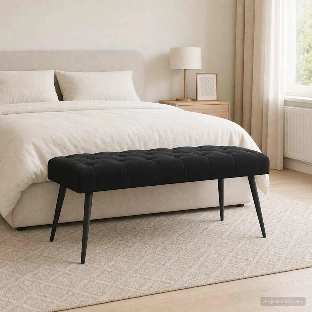 Suoliukas su mygtukų įsiuvais Juoda 110 x 40 x 46 cm Aksomas