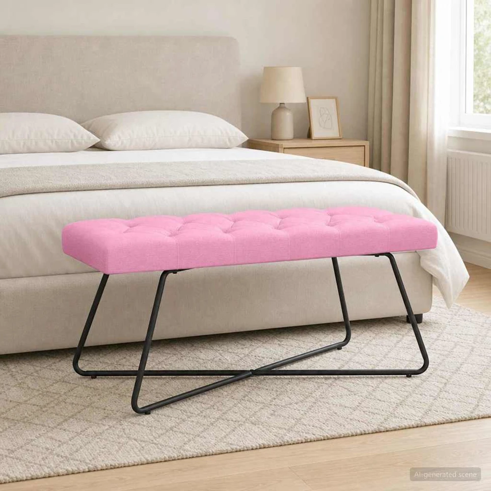 Suoliukas su mygtukų įsiuvais Rožinė 110 x 40 x 46 cm Audinys