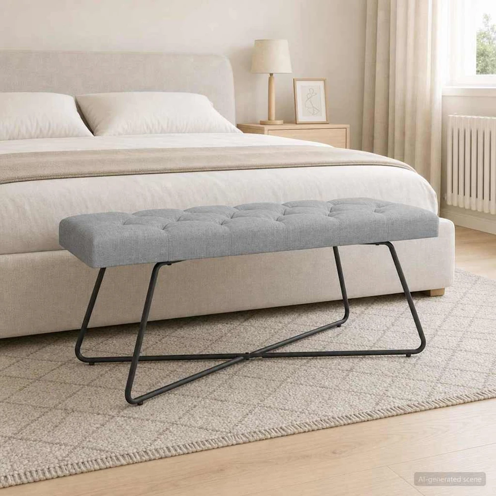 Suoliukas su mygtukų įsiuvais Šviesiai pilka 110 x 40 x 46 cm