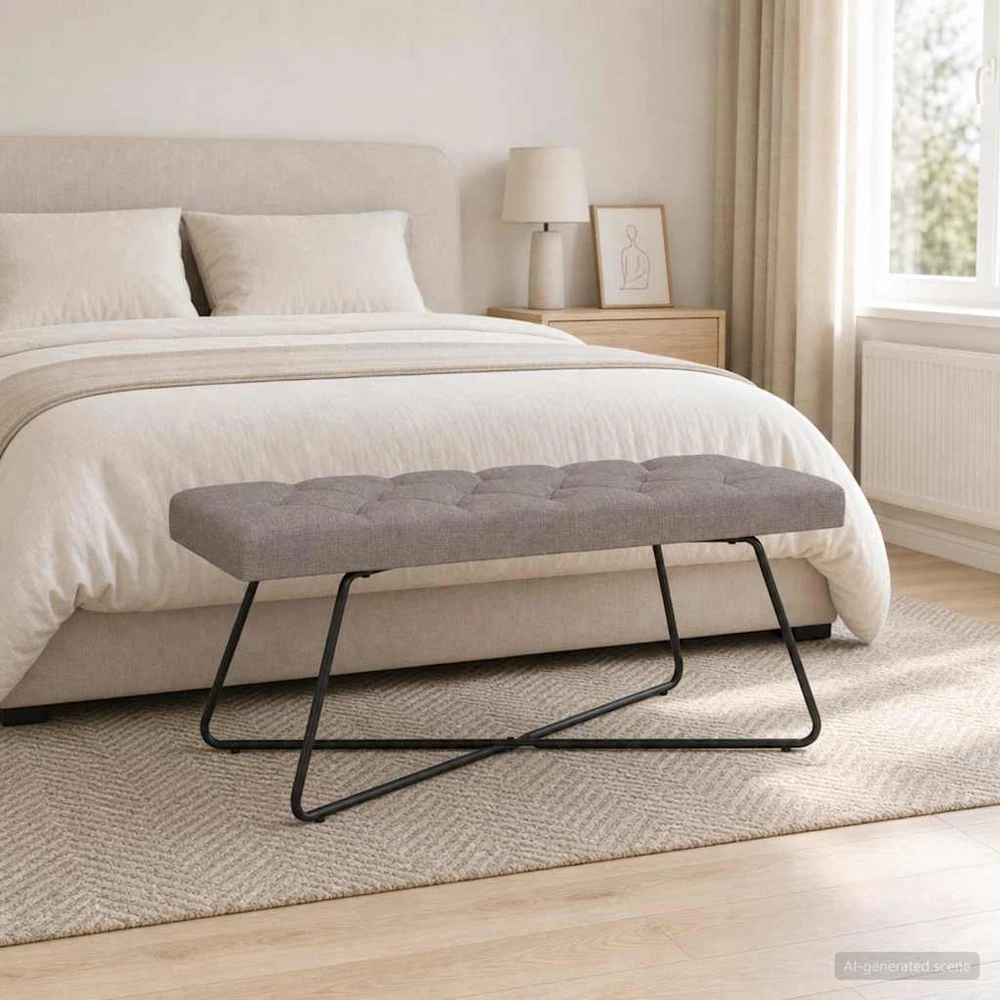 Suoliukas su mygtukų įsiuvais Taupe 110 x 40 x 46 cm Audinys