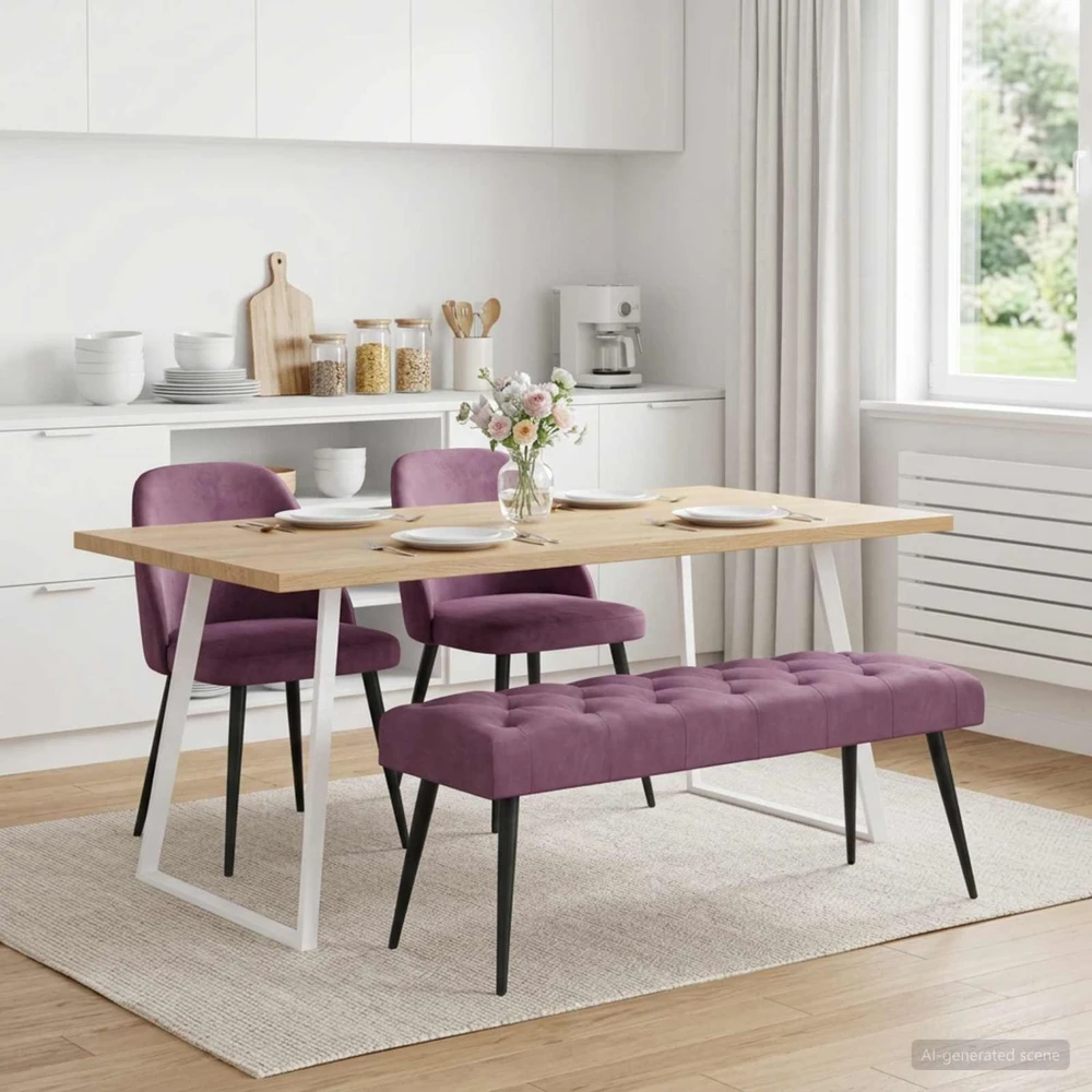Suoliukas su mygtukų įsiuvais Violetinė 110 x 40 x 46 cm