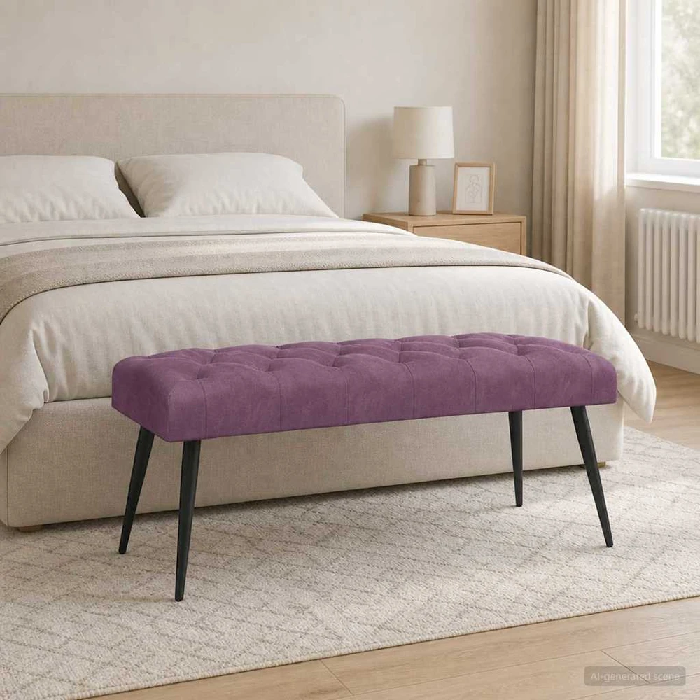 Suoliukas su mygtukų įsiuvais Violetinė 110 x 40 x 46 cm
