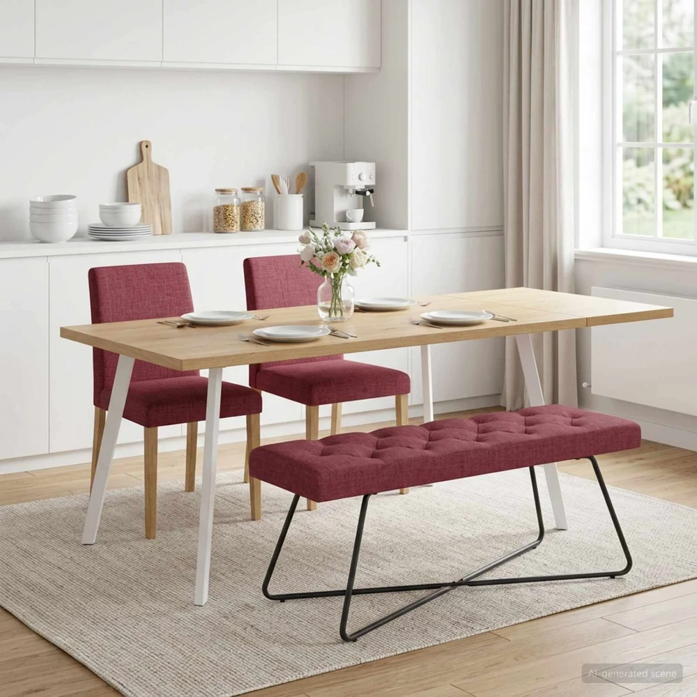 Suoliukas su mygtukų įsiuvais Vyno raudona 110 x 40 x 46 cm