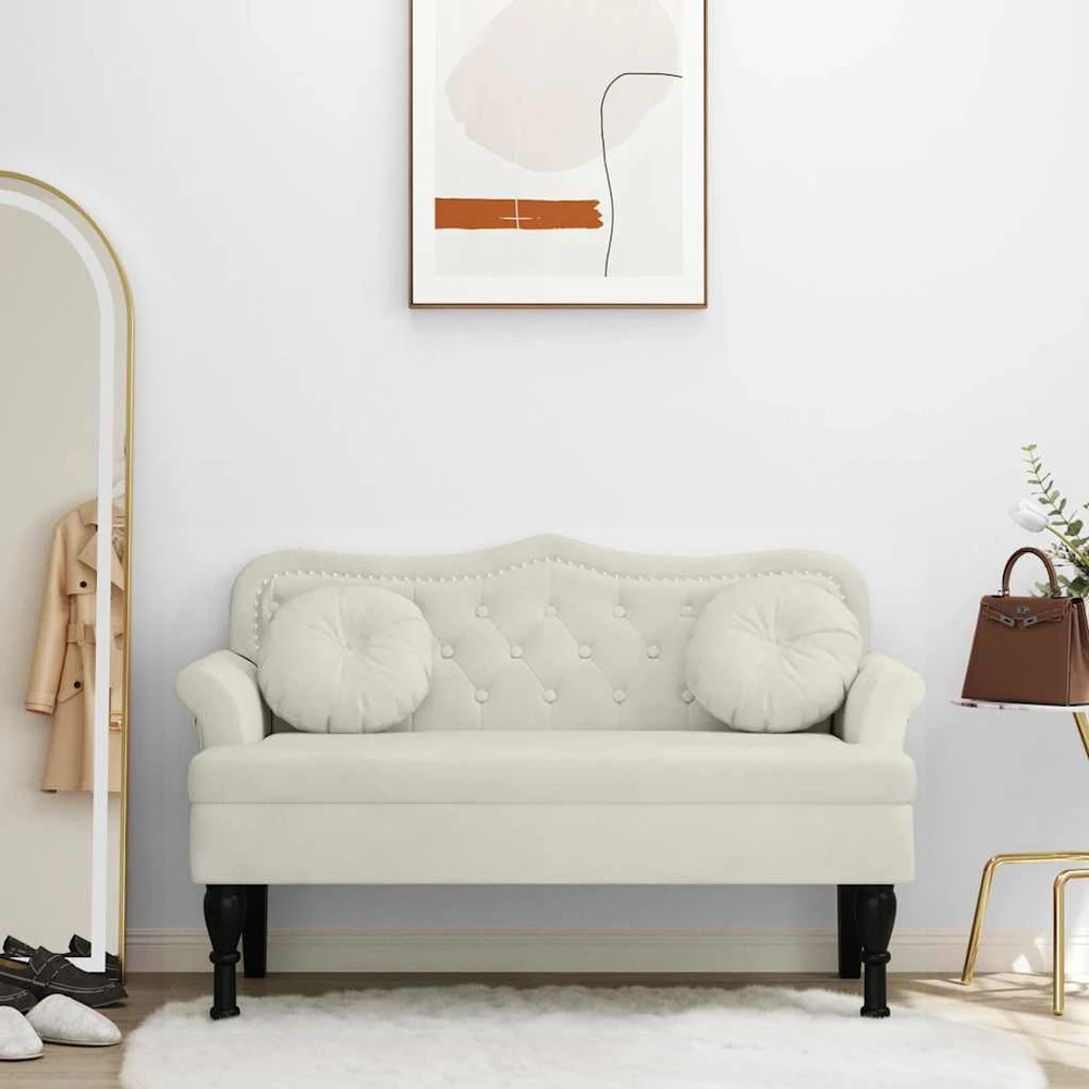 Suoliukas su pagalvėlėmis, kreminis, 120,5x65x75cm, aksomas