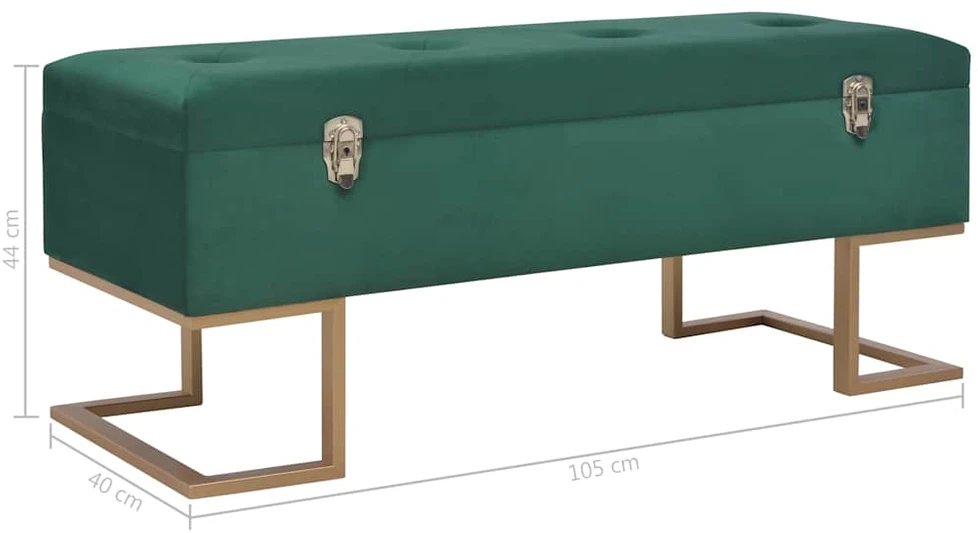 Suoliukas su skyriumi daiktams, žalios sp., 105cm, aksomas