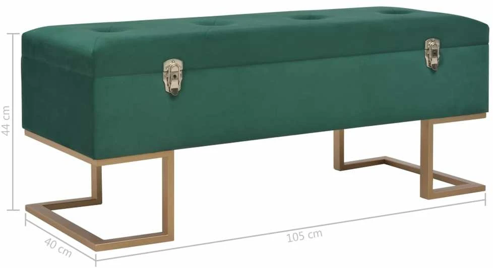 Suoliukas su skyriumi daiktams, žalios sp., 105cm, aksomas