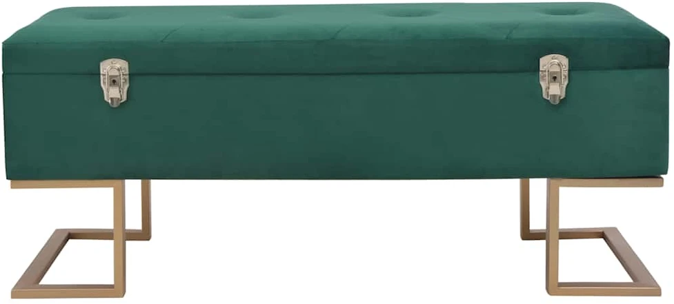Suoliukas su skyriumi daiktams, žalios sp., 105cm, aksomas