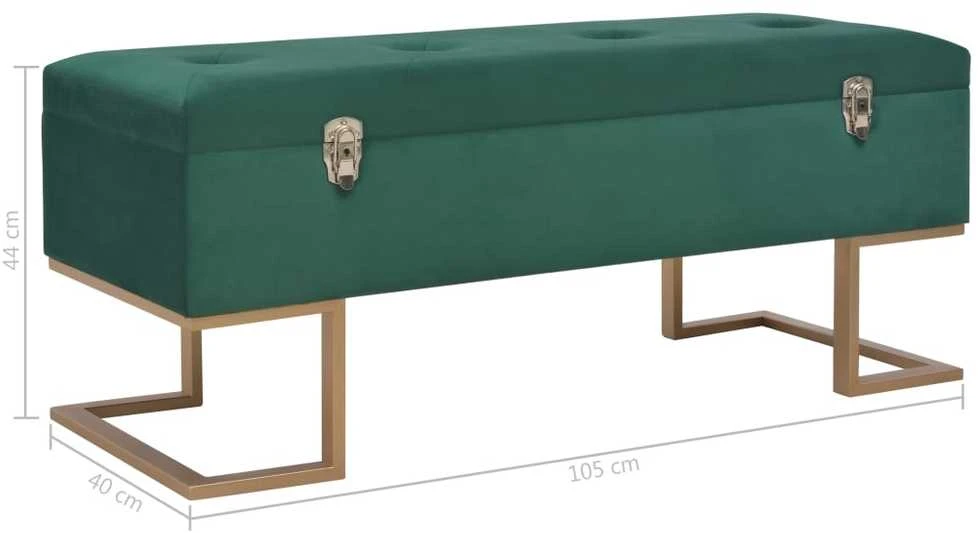 Suoliukas su skyriumi daiktams, žalios sp., 105cm, aksomas